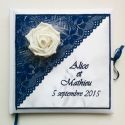 livre d'or mariage theme roses avec dentelle ton bleu