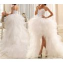 Robe de mariée courte devant + traine bustier plumes