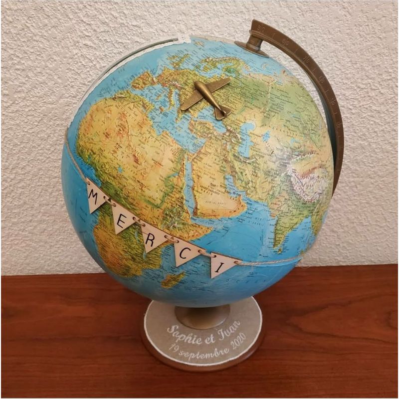 Globe terrestre pour urne et livre d'or de mariage champêtre